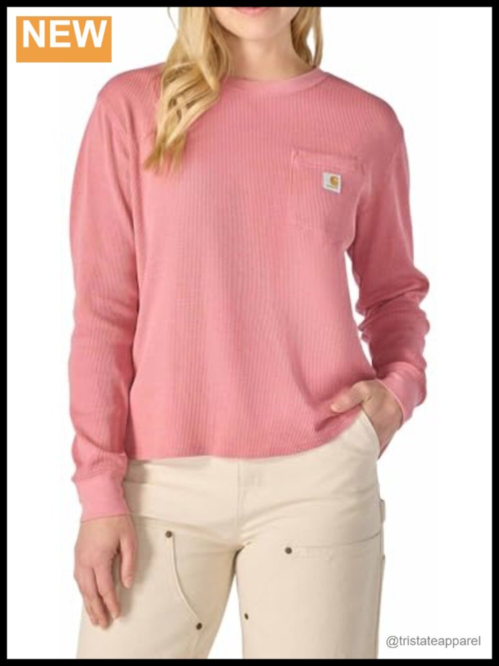 Waffle Knit Loose Fit Long Sleeve Crewneck Tee Shirt